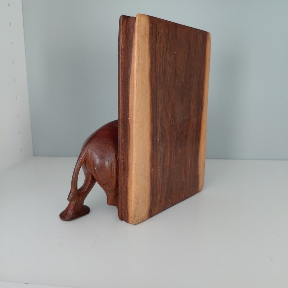 Vintage Hand Carved Natural Wood African RHINO Bookends Heavy Artist Detailed - Picture 13 of 16